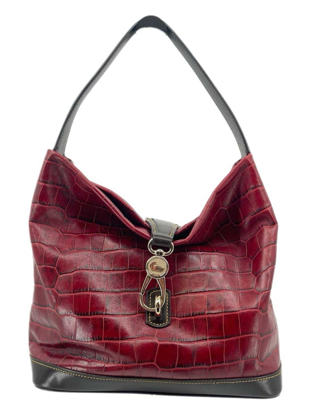 Dooney & Bourke Burgundy Croc-Embossed Hobo with Black Trim